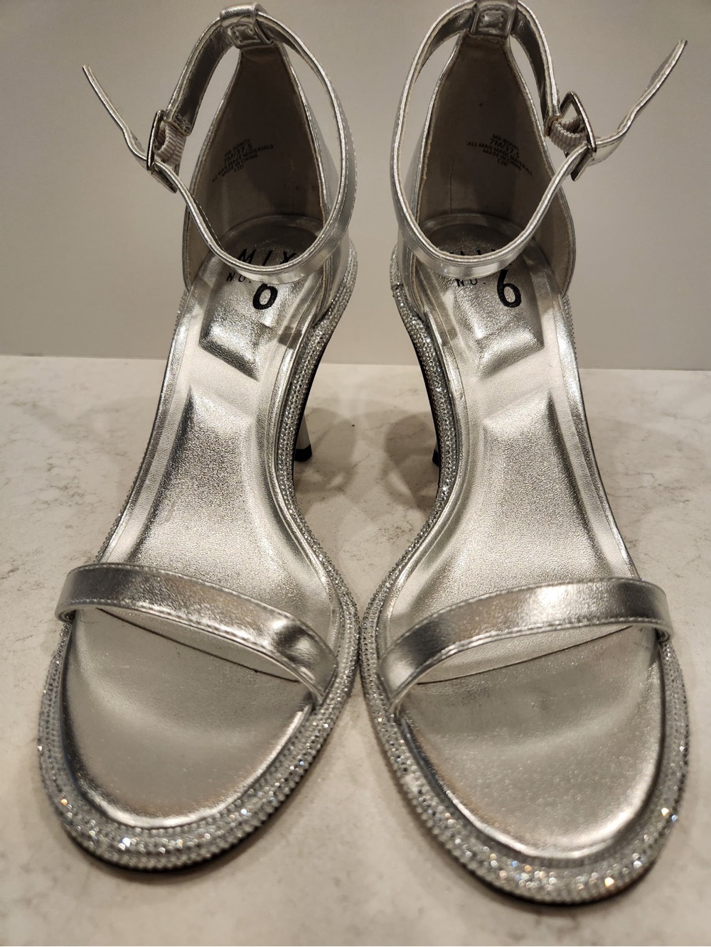 Mix No. 6 Boniti Silver Metallic Ankle-Strap Heeled Sandals